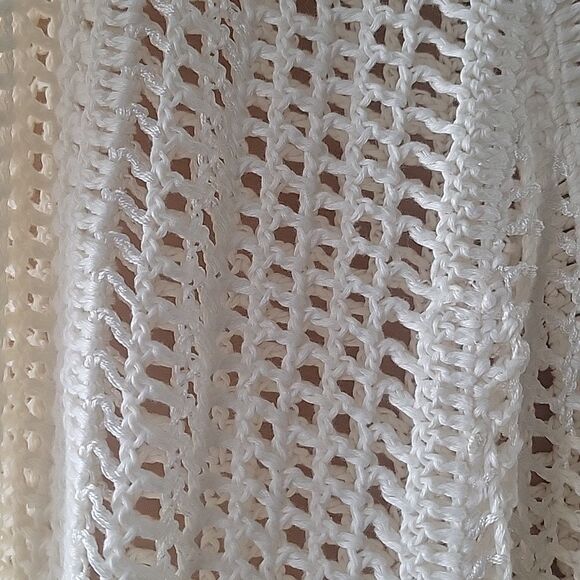 NWT Club Monaco XS Crochet Woven White Cut Out Knit Boho Linen Relaxed Top Drape - Picture 6 of 11